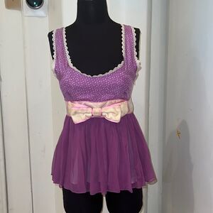 Heatherette purple polka dot bow top blouse Womens size four tank